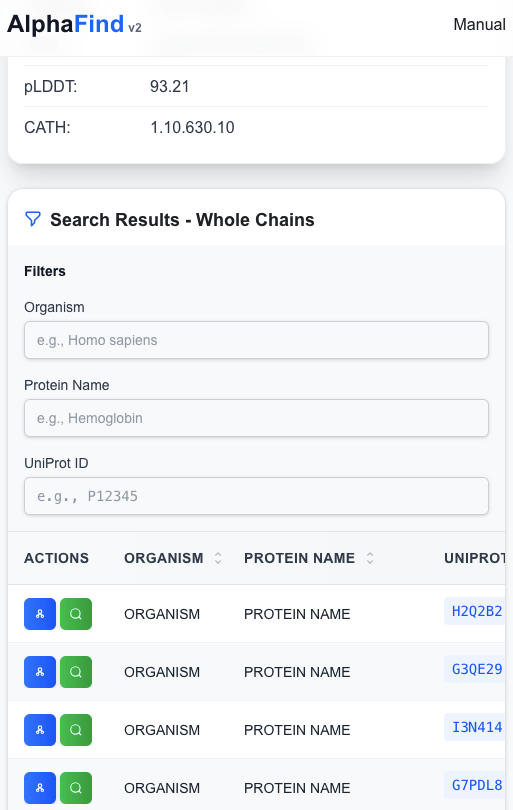 Mobile device showing the search interface